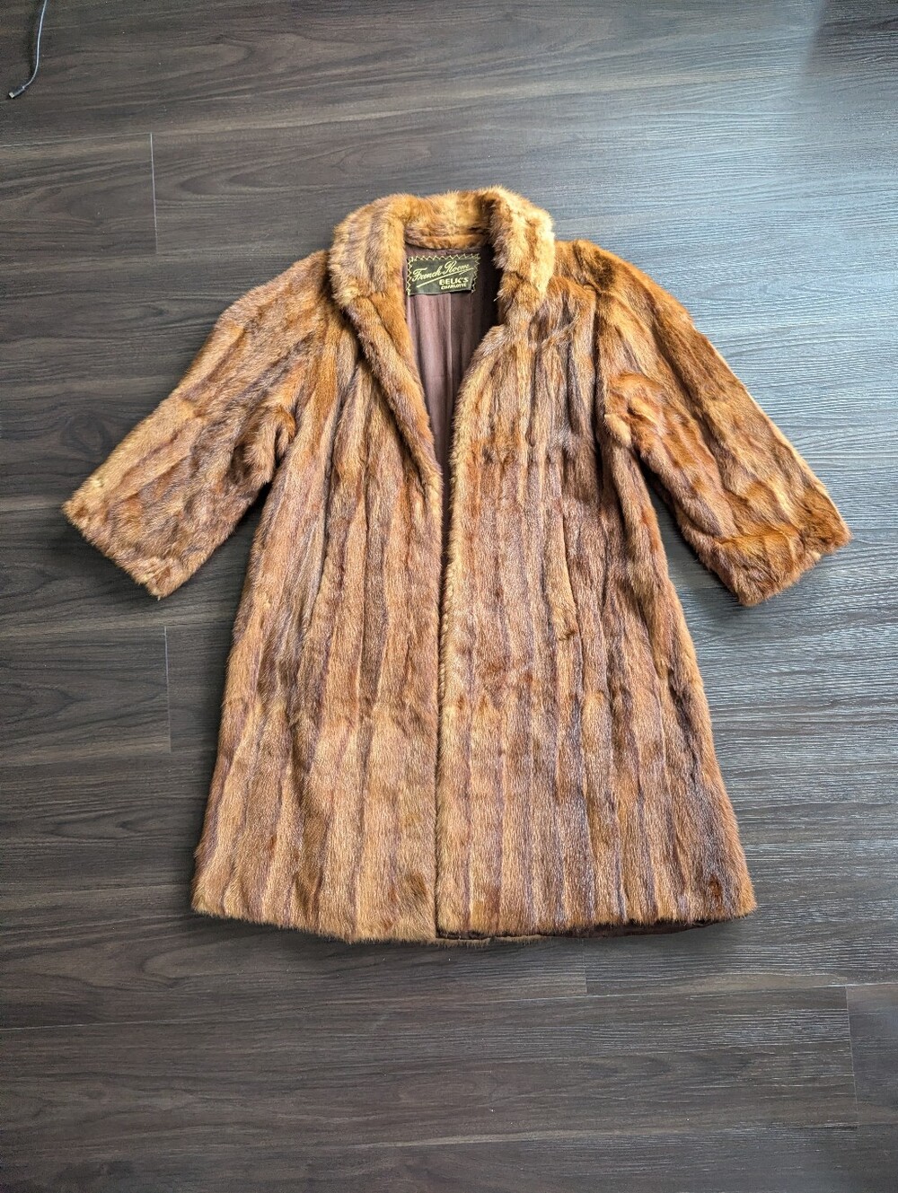 VTG 50s/60s French Room Belk's Charlotte Fur Overcoat Brown WInter Glam Large - Picture 2 of 10